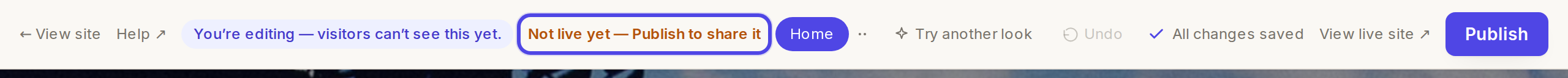 The top bar showing Not live yet