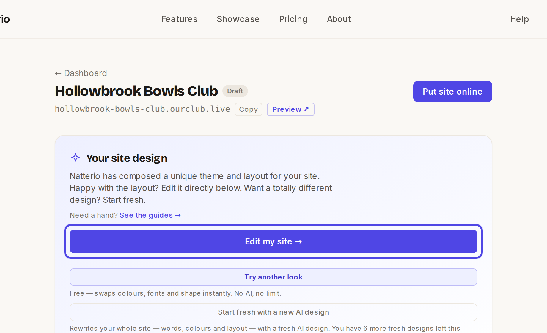 The site page, with Edit my site highlighted